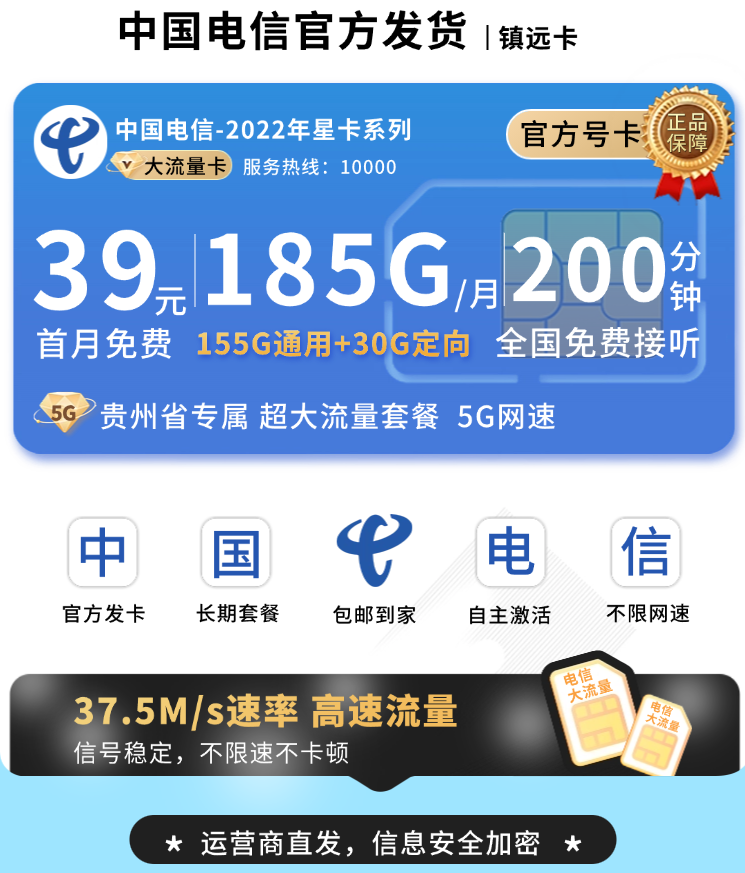 贵州电信镇远卡官方发货权益说明
